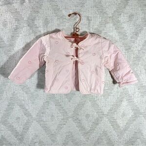 Janie and Jack pink heart embroidered front tie jacket size 6-12 Months